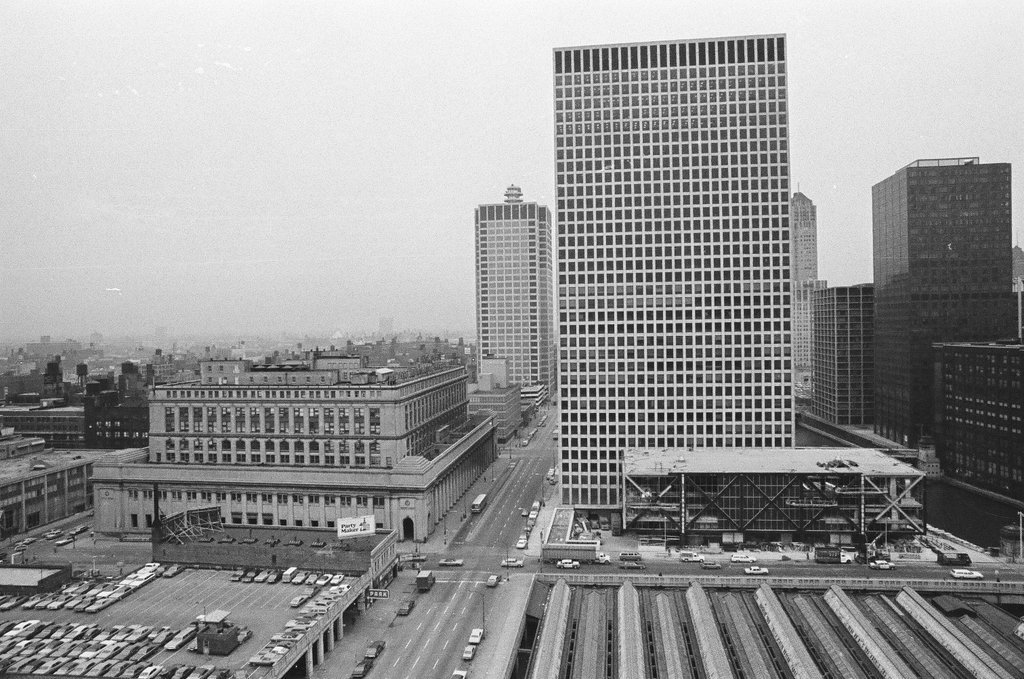 Aerial view of Union Station and train sheds - Gene Pesek for Chicago Sun-Times