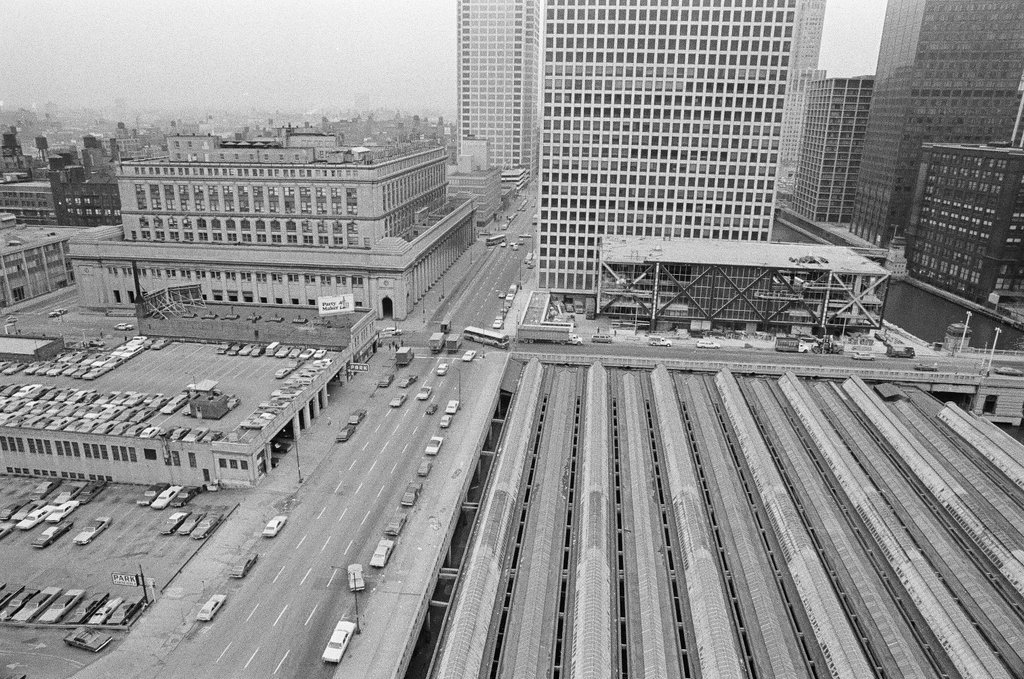 Aerial view of Union Station and train sheds - Gene Pesek for Chicago Sun-Times