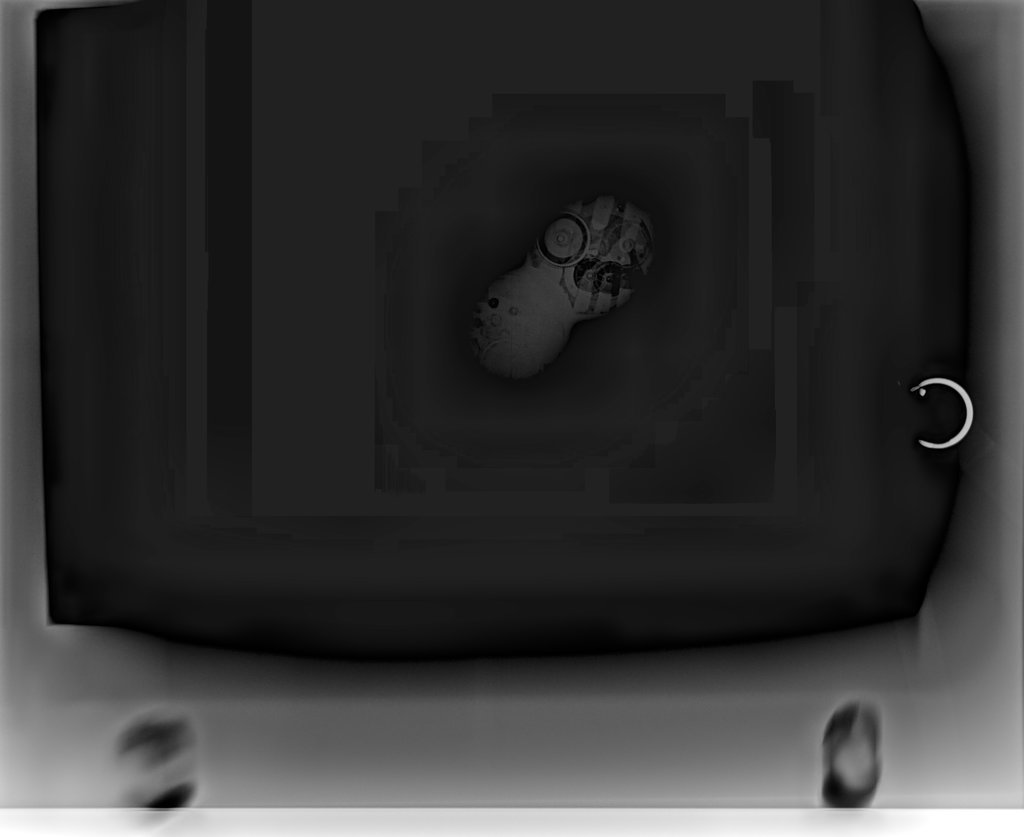 X-ray image of silver watches fused together during Chicago Fire of 1871