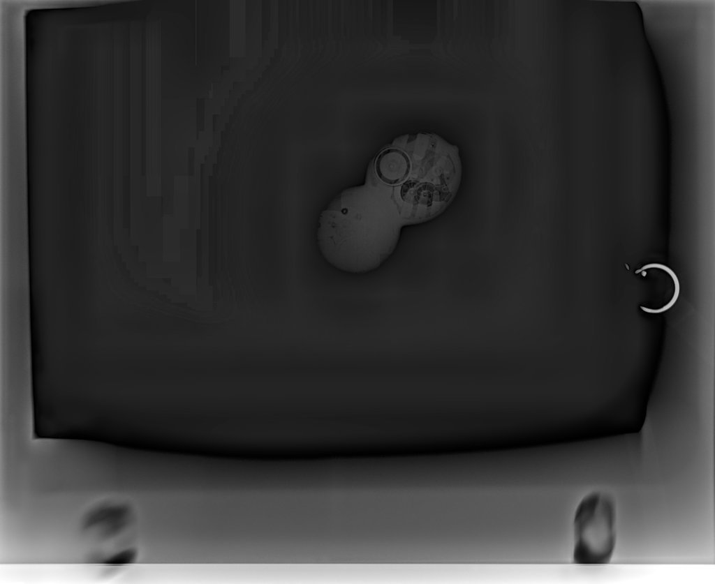 X-ray image of silver watches fused together during Chicago Fire of 1871
