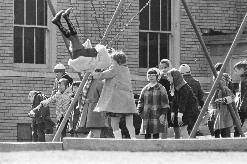 Children playing at Burbank School on first day of busing - Charles Krejcsi for Chicago Sun-Times