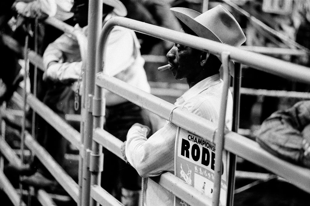Black cowboys participate in rodeo at the International Amphitheatre - Howard D. Simmons for Chicago Sun-Times