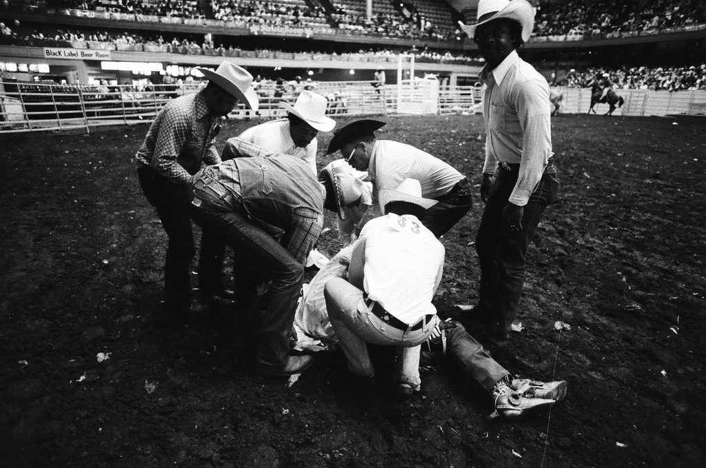 Black cowboys participate in rodeo at the International Amphitheatre - Howard D. Simmons for Chicago Sun-Times