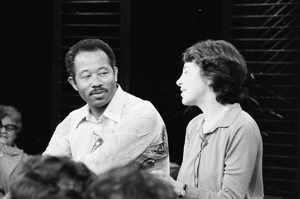 Susan Brownmiller and Eldridge Cleaver on Phil Donahue - Jerry Tomaselli for Chicago Sun-Times