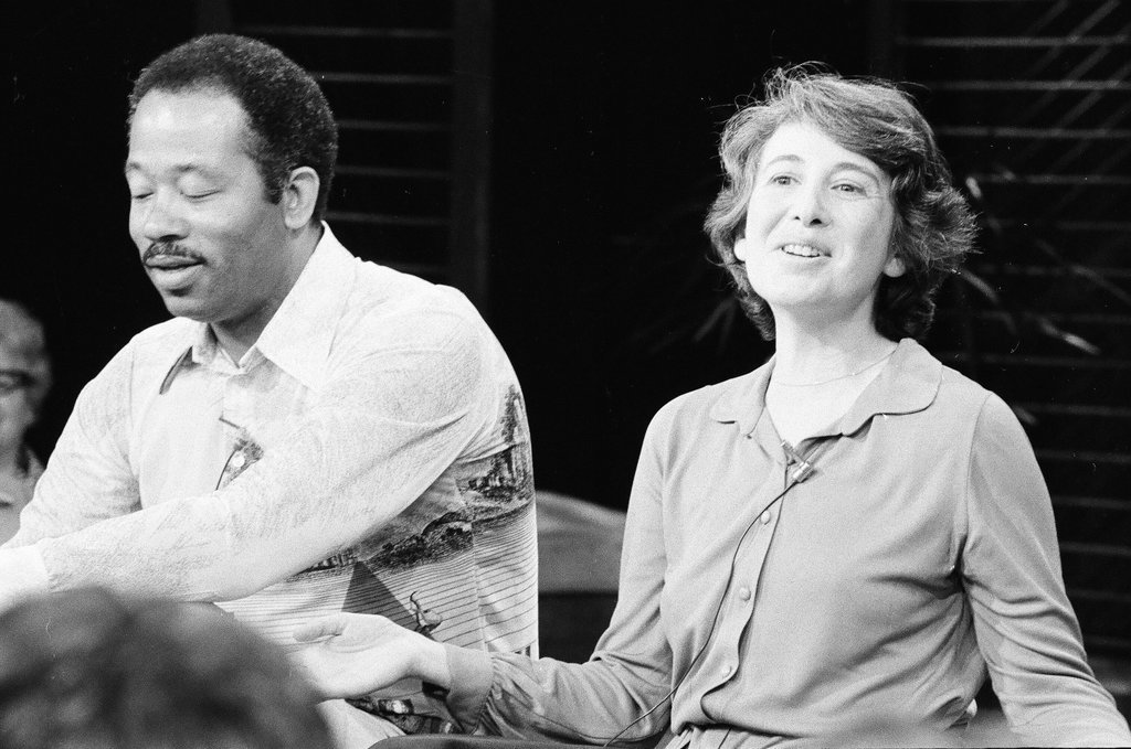 Susan Brownmiller and Eldridge Cleaver on Phil Donahue - Jerry Tomaselli for Chicago Sun-Times
