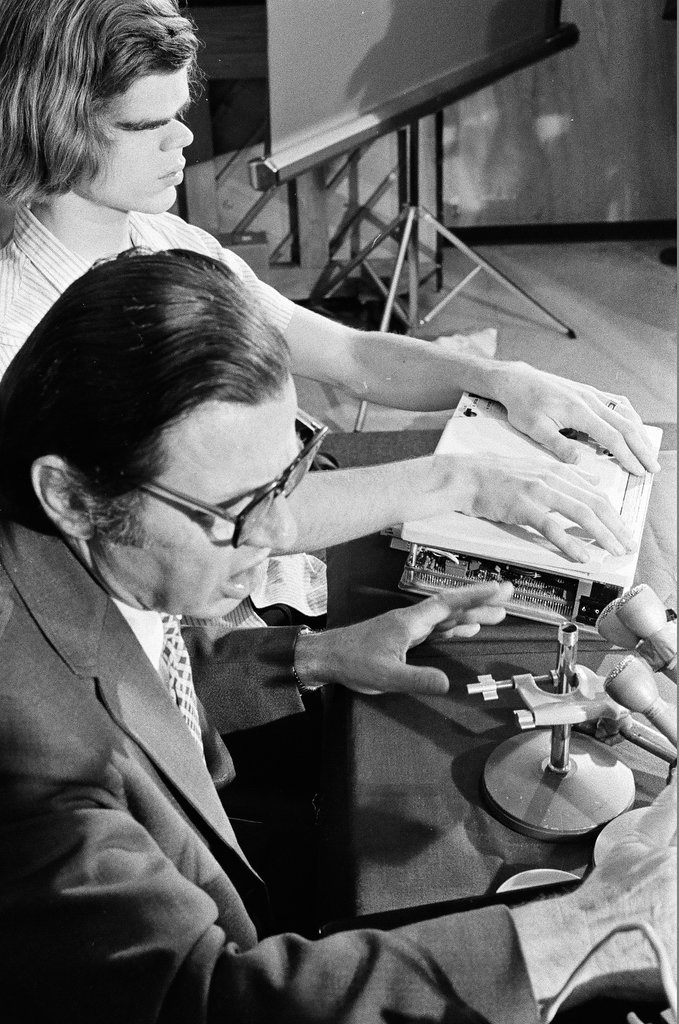 Press conference and demonstration of Braille reading machine - Peters (Clarence or Pete) for Chicago Sun-Times