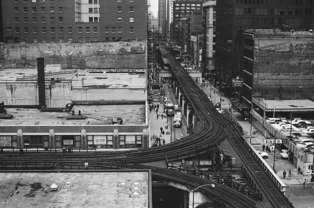 View of elevated train tracks and buildings - Hartland Klotz for Chicago Sun-Times