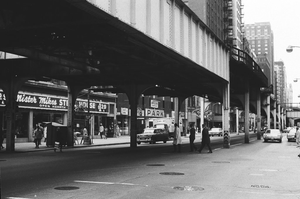 View of elevated train tracks and buildings - Hartland Klotz for Chicago Sun-Times