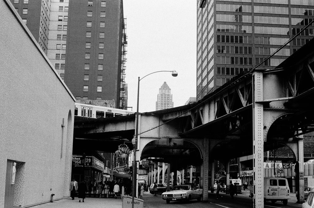 View of elevated train tracks and buildings - Hartland Klotz for Chicago Sun-Times