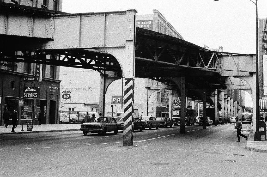 View of elevated train tracks and buildings - Hartland Klotz for Chicago Sun-Times