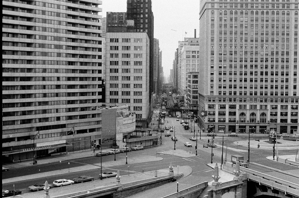 View of elevated train tracks and buildings - Hartland Klotz for Chicago Sun-Times