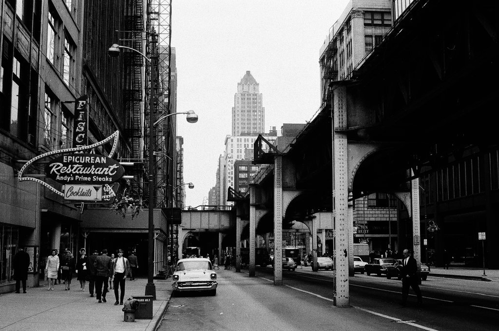 View of elevated train tracks and buildings - Hartland Klotz for Chicago Sun-Times