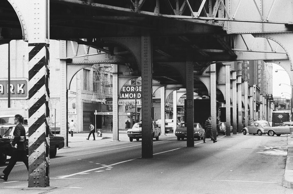 View of elevated train tracks and buildings - Hartland Klotz for Chicago Sun-Times
