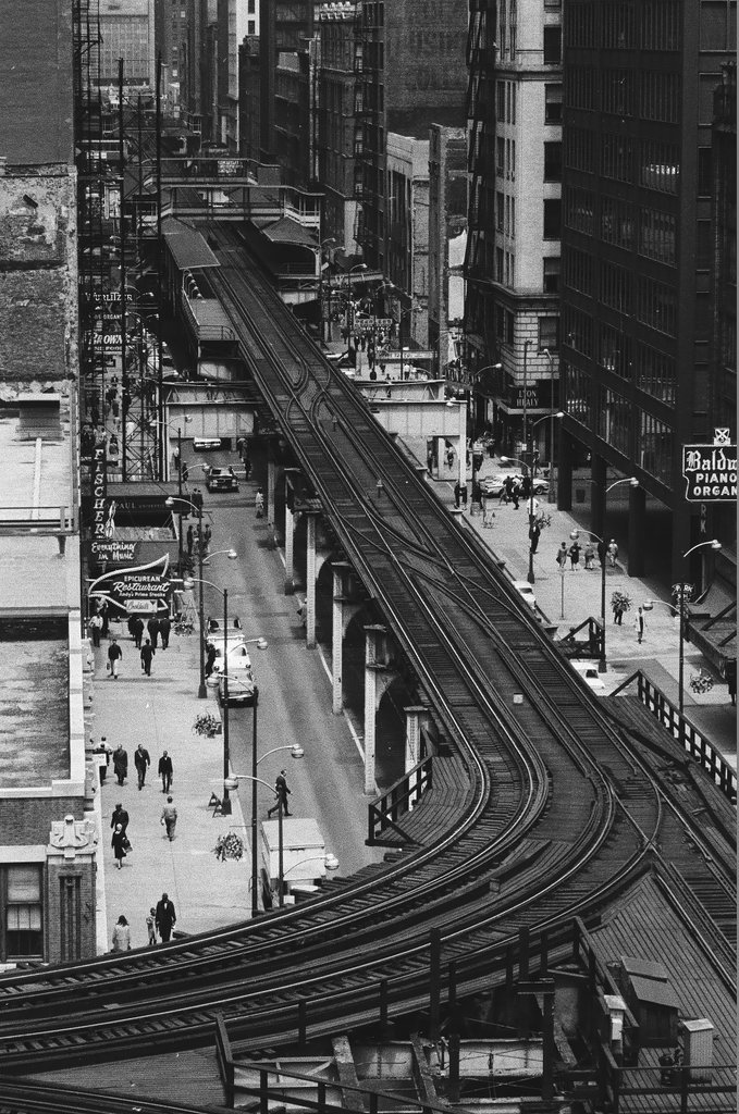 View of elevated train tracks and buildings - Hartland Klotz for Chicago Sun-Times