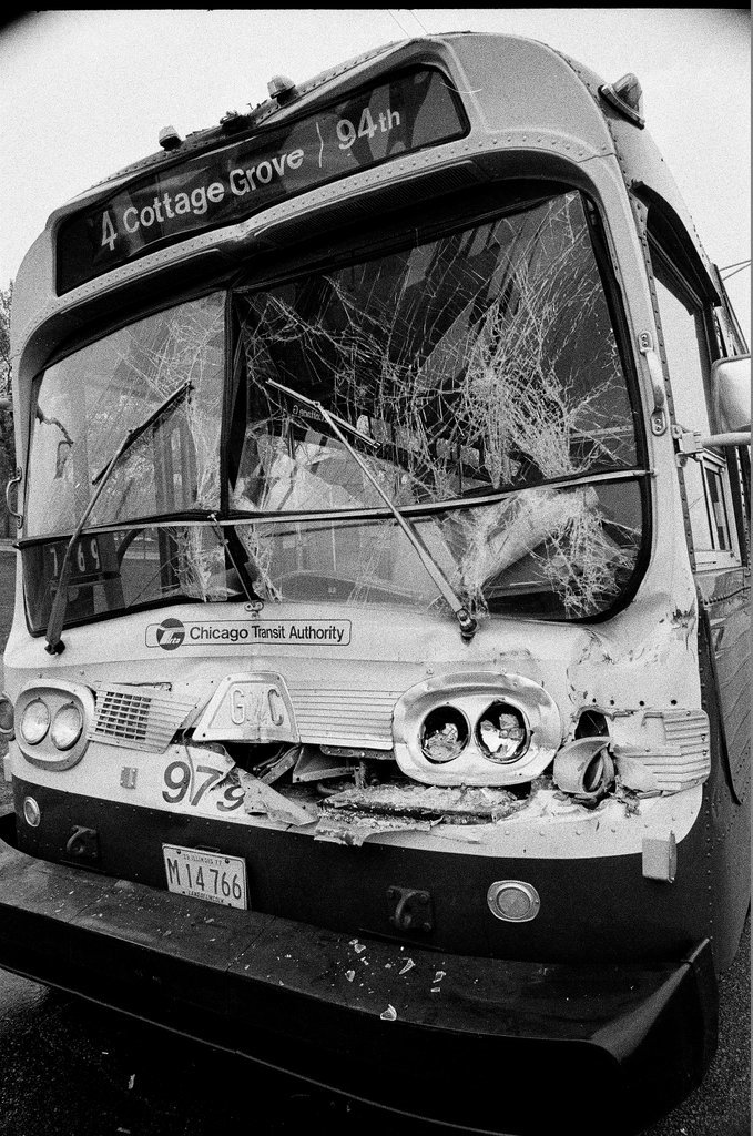 Damaged city bus - Jack Lenahan for Chicago Sun-Times