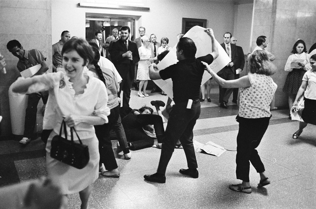 Protesters in the Cook County Building - Chicago Sun-Times