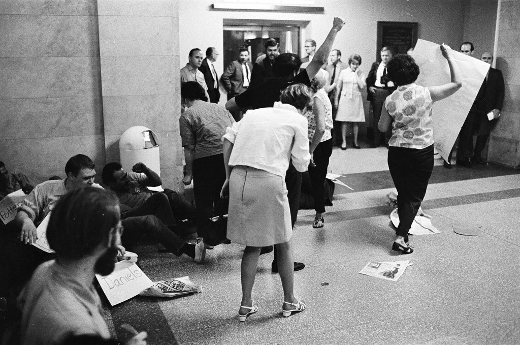 Protesters in the Cook County Building - Chicago Sun-Times