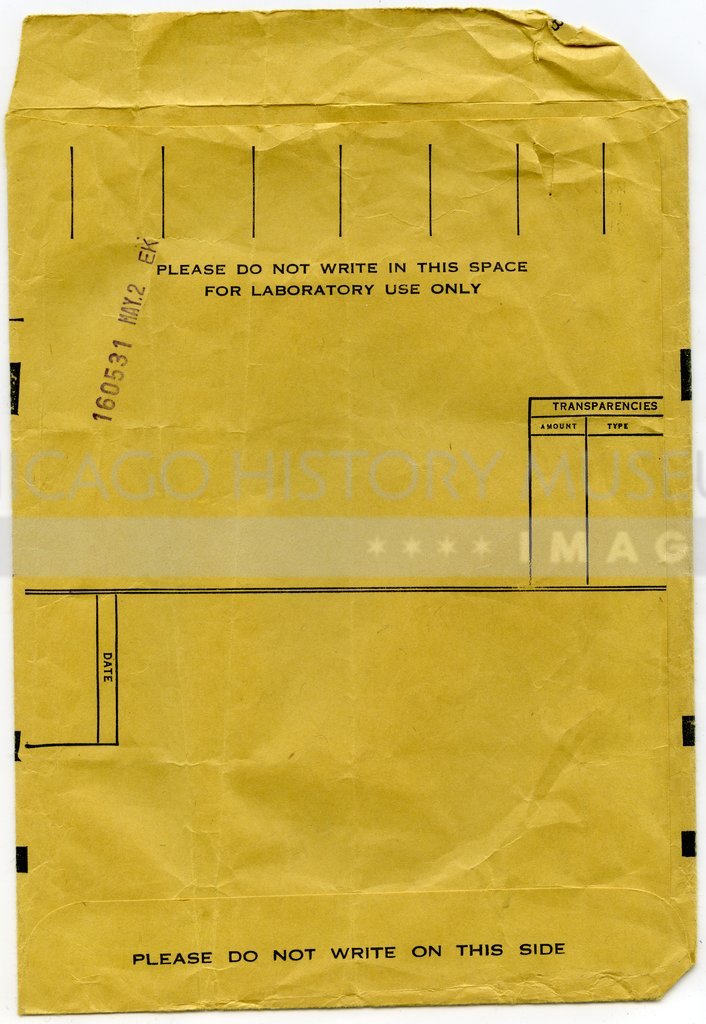Reverse of a Modern Camera Center processing envelope owned by Vivian Maier - Pavelle Color