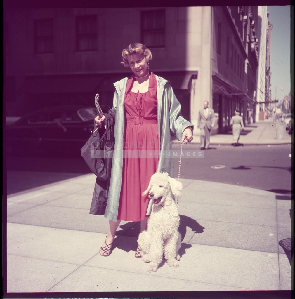 Woman in red with poodle - Maier, Vivian