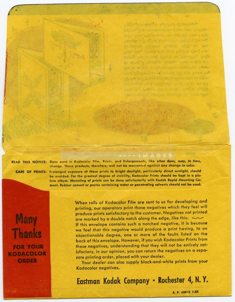 Reverse of a Kodacolor envelope owned by Vivian Maier - Eastman Kodak Company