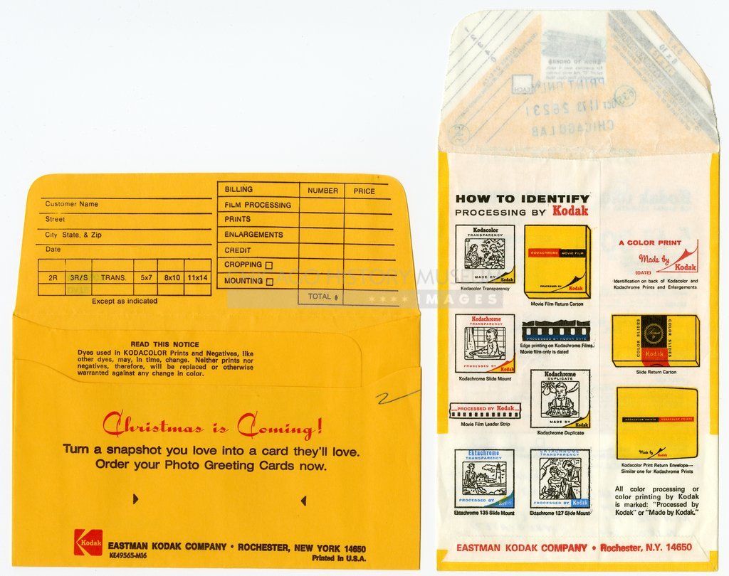 Reverse of Kodak processing envelope owned by Vivian Maier - Eastman Kodak Company