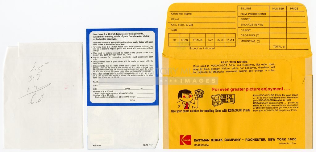Reverse of Kodacolor processing envelope and flyer owned by Vivian Maier - Eastman Kodak Company