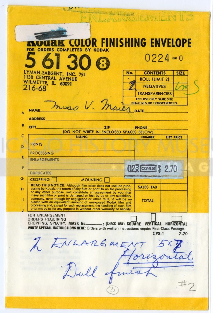Kodak processing envelope owned by Vivian Maier - Eastman Kodak Company