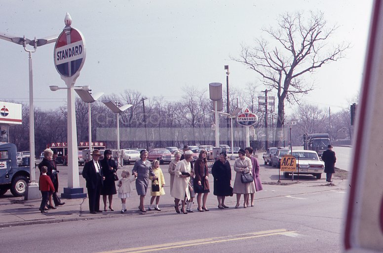 Group in front of Standard station in Wilmette - Maier, Vivian