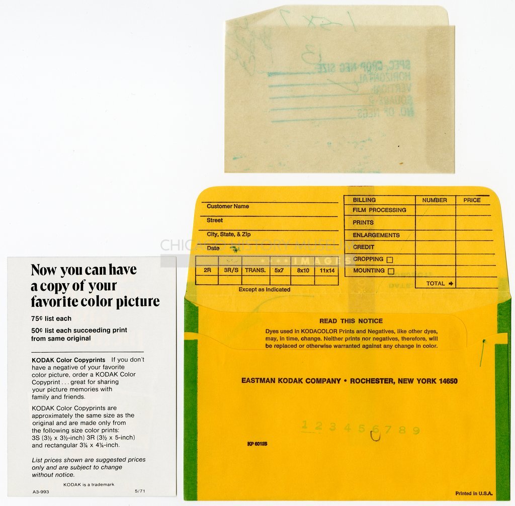 Reverse of Kodacolor processing envelopes and flyer owned by Vivian Maier - Eastman Kodak Company