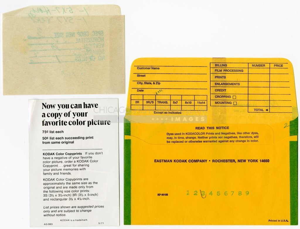 Reverse of Kodak processing envelope owned by Vivian Maier - Eastman Kodak Company