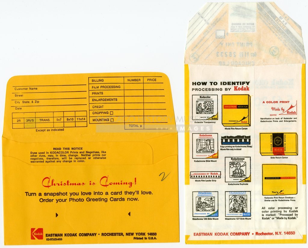 Reverse of Kodacolor processing envelope owned by Vivian Maier - Eastman Kodak Company