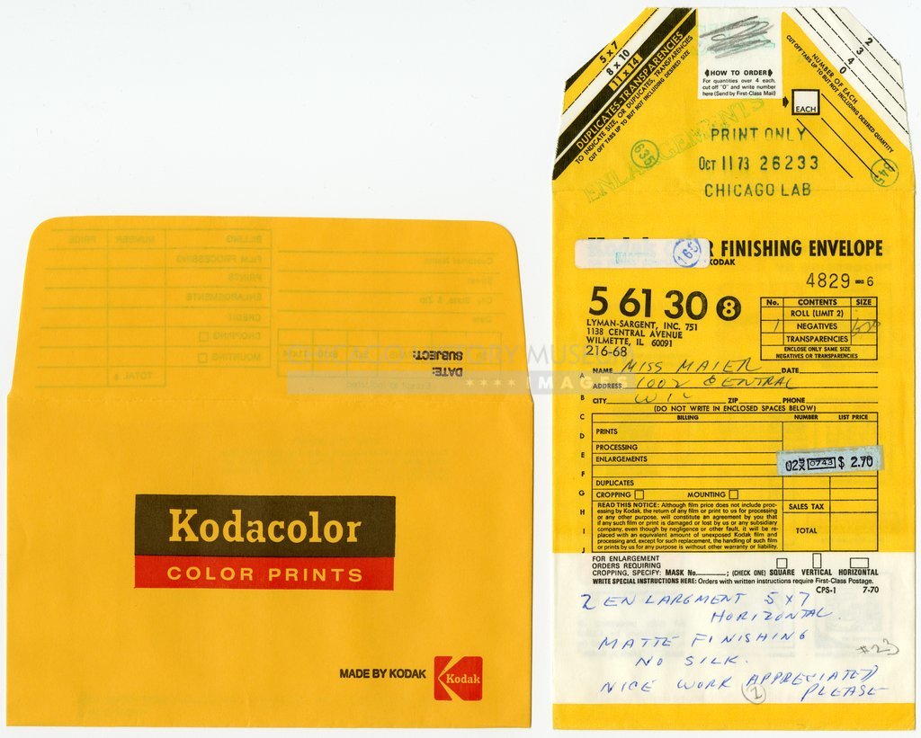 Kodacolor processing envelopes owned by Vivian Maier - Eastman Kodak Company