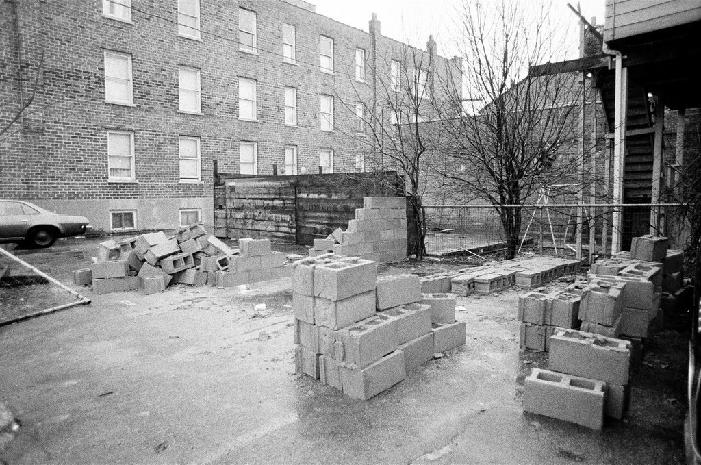 Scene where a car was blocked in by bricks - Jerry Tomaselli for Chicago Sun-Times
