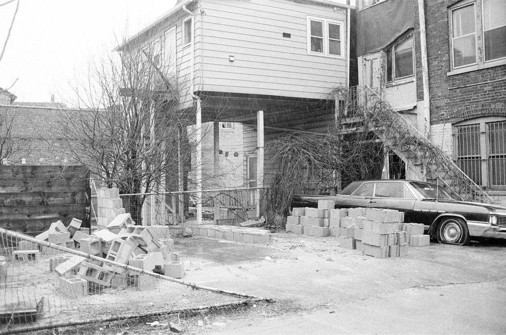 Scene where a car was blocked in by bricks - Jerry Tomaselli for Chicago Sun-Times
