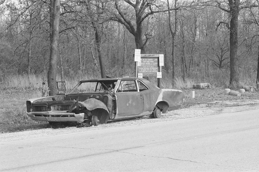 Abandoned car near forest preserve - Gene Pesek for Chicago Sun-Times