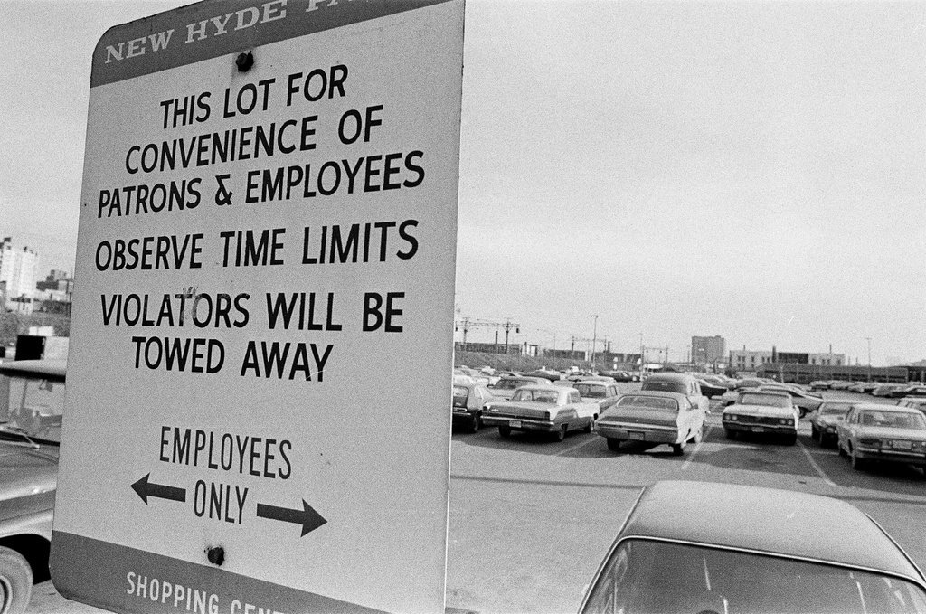 Packard hearse abandoned in parking lot - Fred Stein for Chicago Daily News
