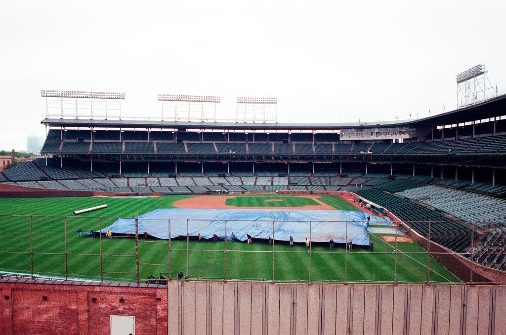 Surveyors measure Glenallen Hill's home runs at Wrigley Field - John H. White for Chicago Sun-Times