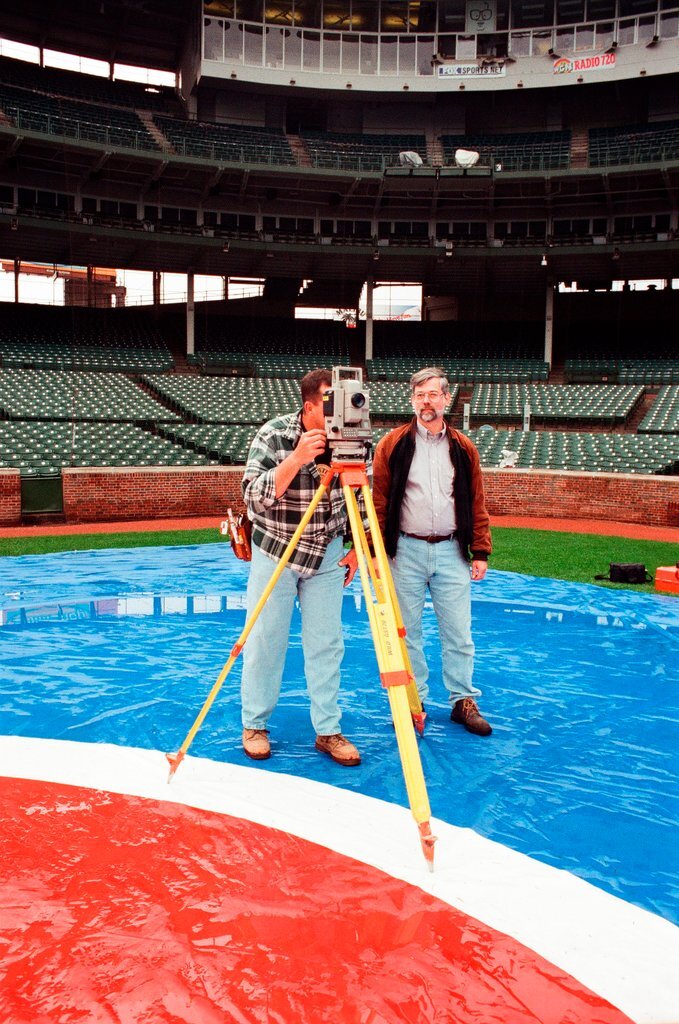 Surveyors measure Glenallen Hill's home runs at Wrigley Field - John H. White for Chicago Sun-Times