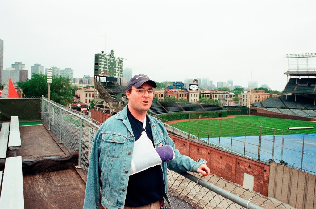 Surveyors measure Glenallen Hill's home runs at Wrigley Field - John H. White for Chicago Sun-Times