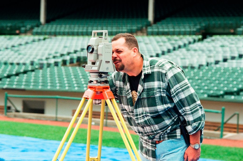 Surveyors measure Glenallen Hill's home runs at Wrigley Field - John H. White for Chicago Sun-Times