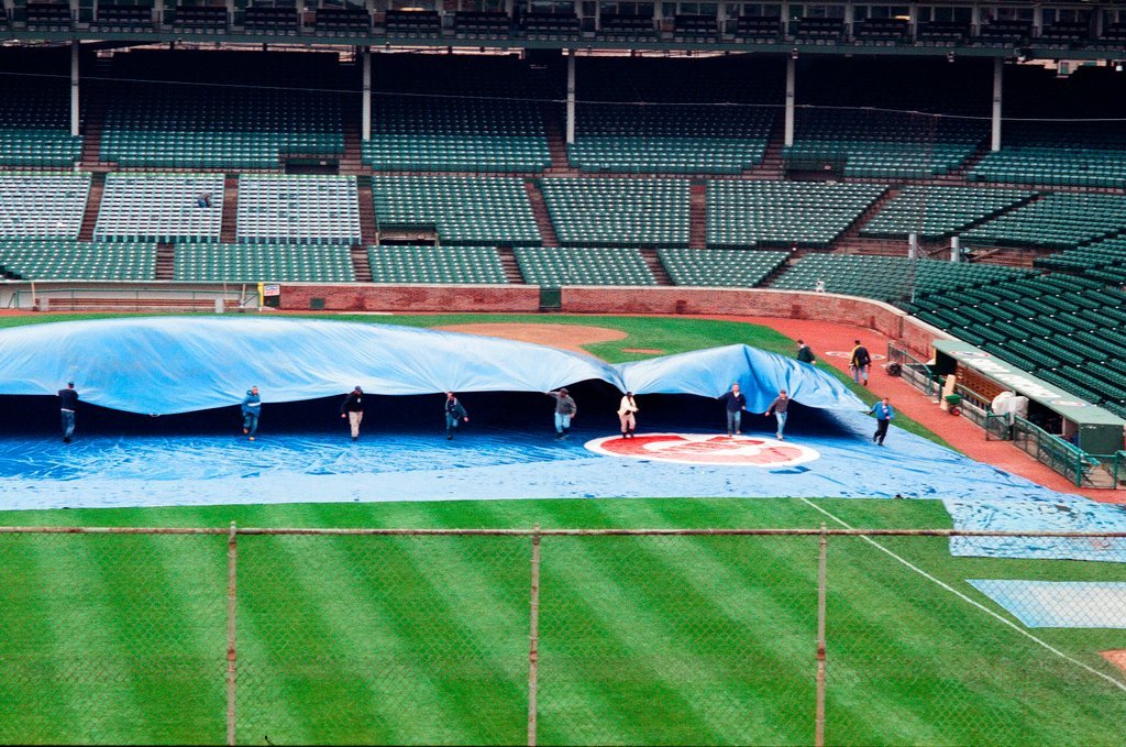 Surveyors measure Glenallen Hill's home runs at Wrigley Field - John H. White for Chicago Sun-Times