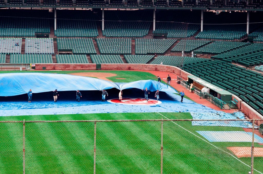 Surveyors measure Glenallen Hill's home runs at Wrigley Field - John H. White for Chicago Sun-Times