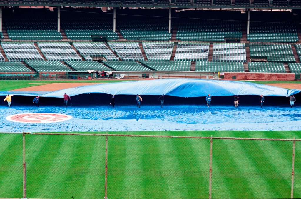 Surveyors measure Glenallen Hill's home runs at Wrigley Field - John H. White for Chicago Sun-Times