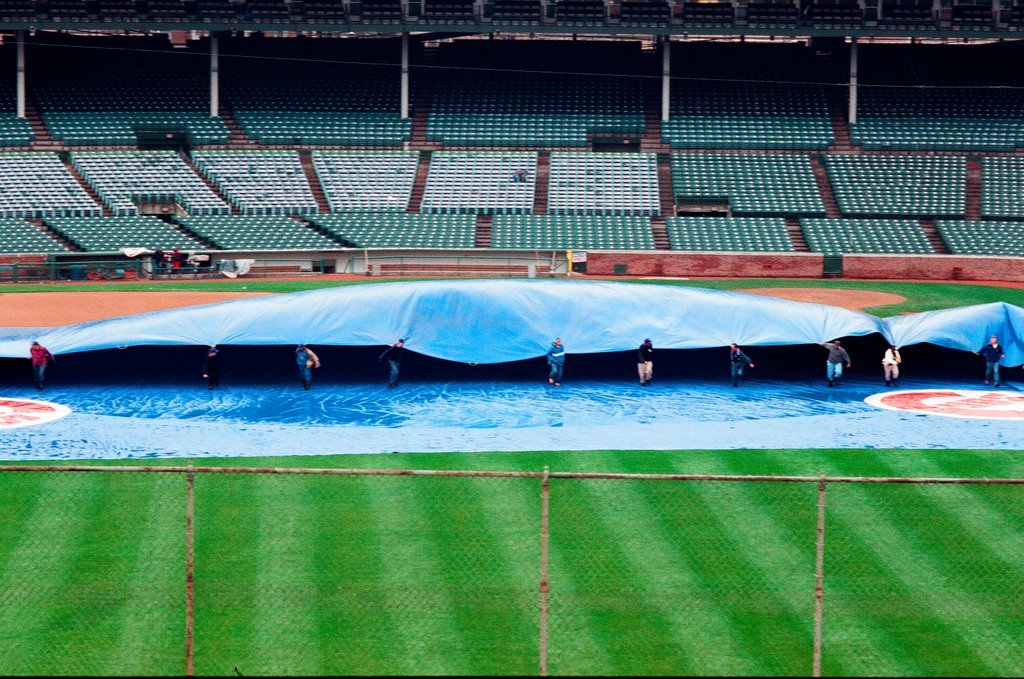 Surveyors measure Glenallen Hill's home runs at Wrigley Field - John H. White for Chicago Sun-Times