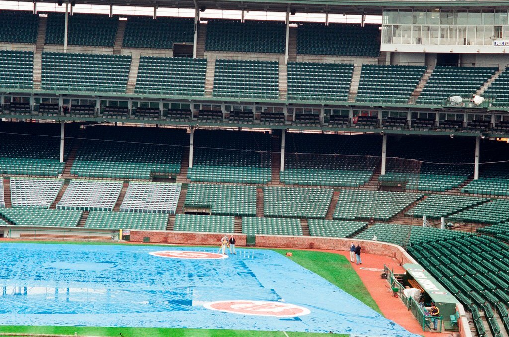 Surveyors measure Glenallen Hill's home runs at Wrigley Field - John H. White for Chicago Sun-Times