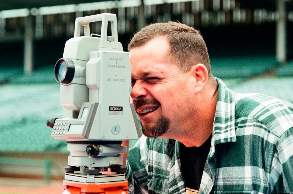 Surveyors measure Glenallen Hill's home runs at Wrigley Field - John H. White for Chicago Sun-Times