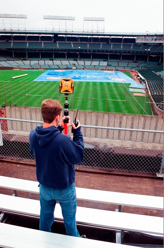 Surveyors measure Glenallen Hill's home runs at Wrigley Field - John H. White for Chicago Sun-Times