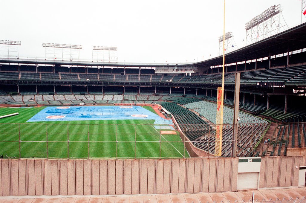 Surveyors measure Glenallen Hill's home runs at Wrigley Field - John H. White for Chicago Sun-Times
