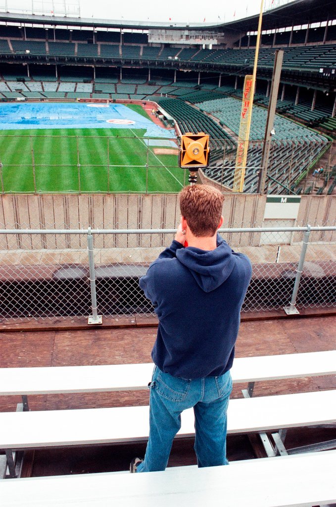 Surveyors measure Glenallen Hill's home runs at Wrigley Field - John H. White for Chicago Sun-Times
