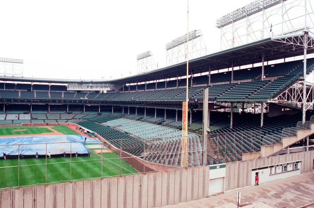 Surveyors measure Glenallen Hill's home runs at Wrigley Field - John H. White for Chicago Sun-Times